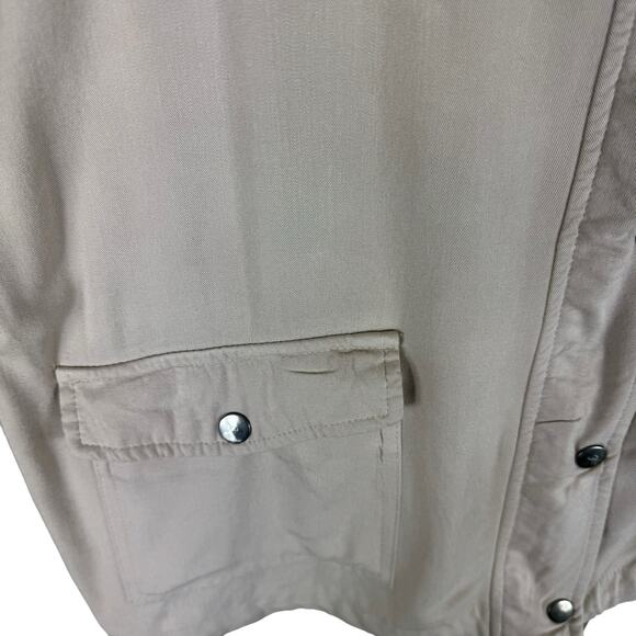 E & M Tan 100% Rayon Full Zip Snaps Lightweight Jacket Pockets Size S - Picture 4 of 9